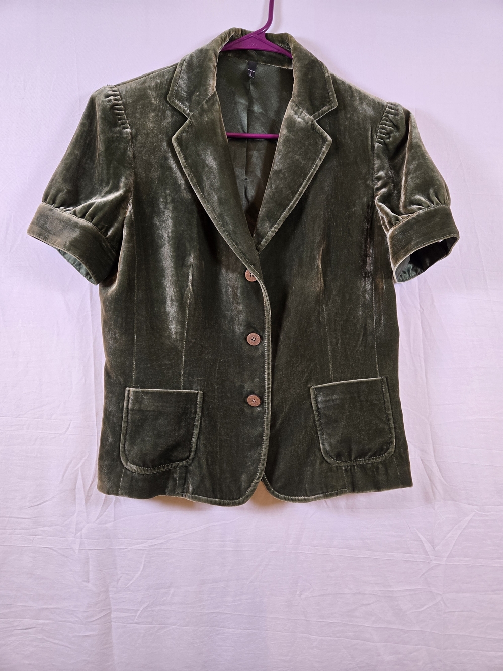 Tahari Deep Forest/Olive Green Velvet Short-Sleeve Blazer - Picture 1 of 16